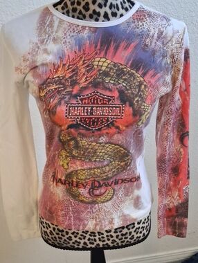 Vintage Harley-Davidson Coiling Dragon On Snakeskin Print. Bling Studs. (M)